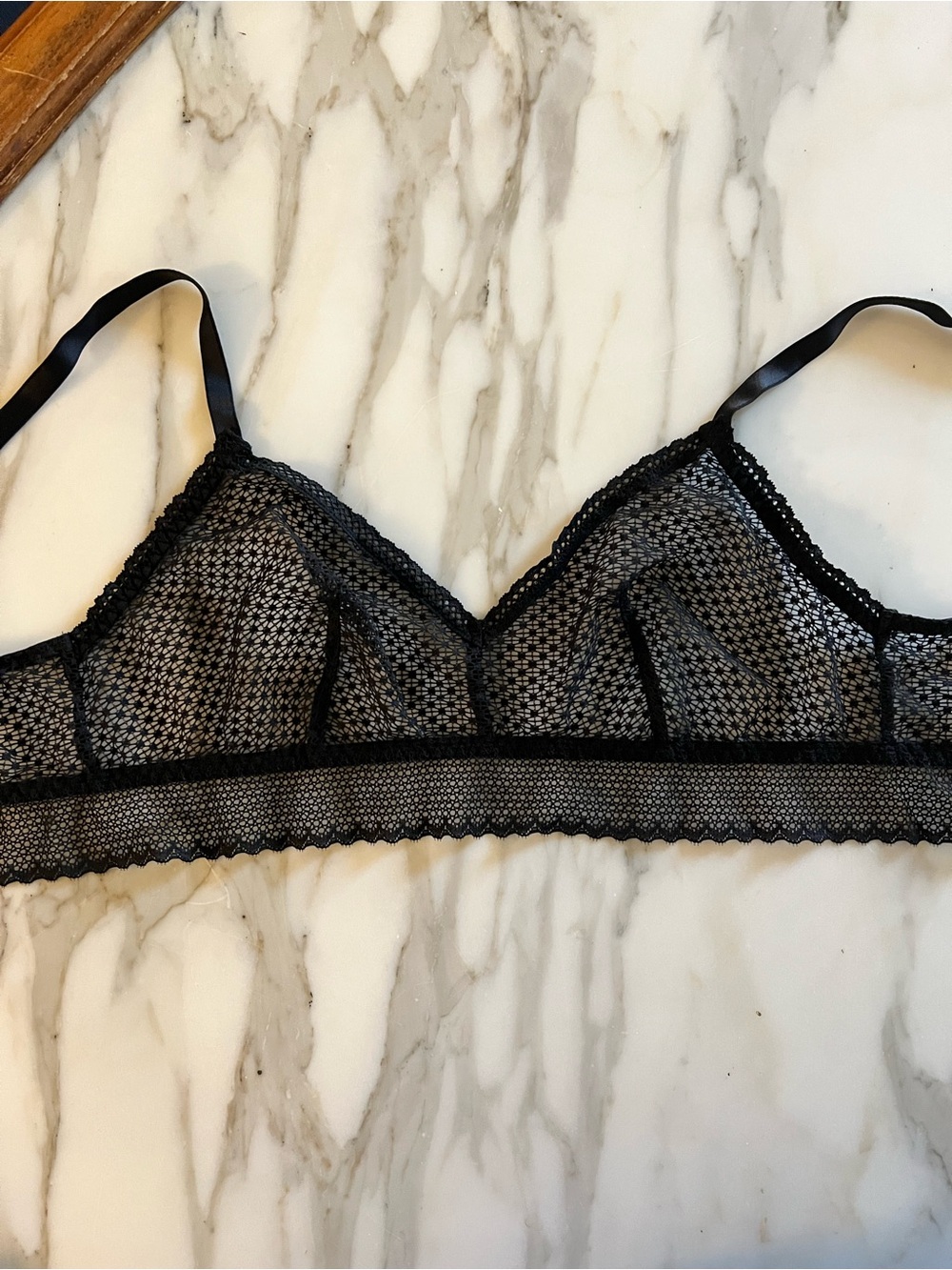 Harper Wilde mesh dot Black Lace Bralette - Soft Sheer Wireless large